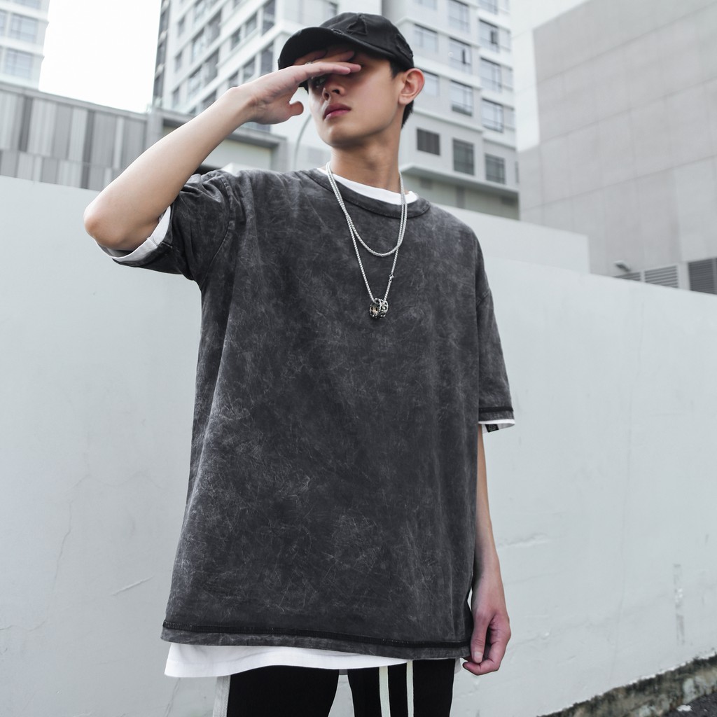 Áo Thun Wash Xám Trơn Chất Liệu Cotton Thoáng Mát