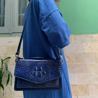 TÚI DA CÁ SẤU THẬT S22 XANH NAVY - CÁ SẤU GÒ VẤP