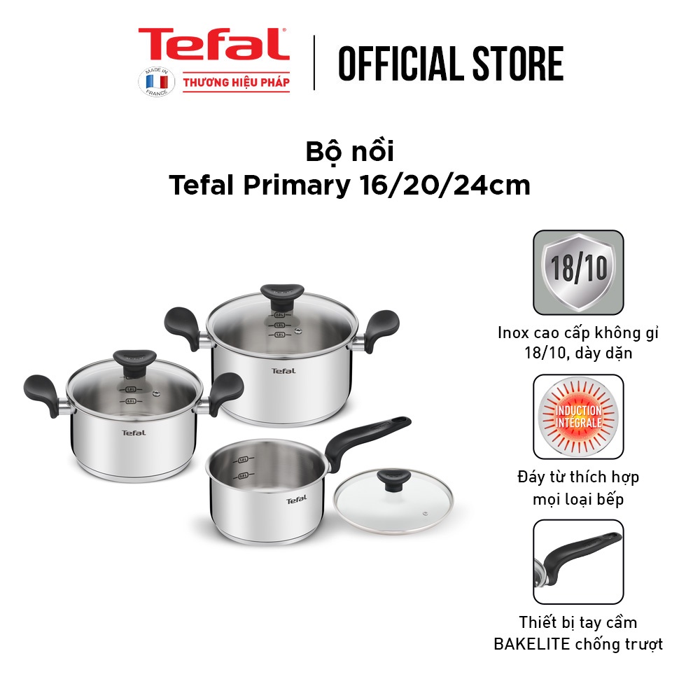 Bộ 3 nồi Inox đáy từ chống dính Tefal Primary 16/20/24cm