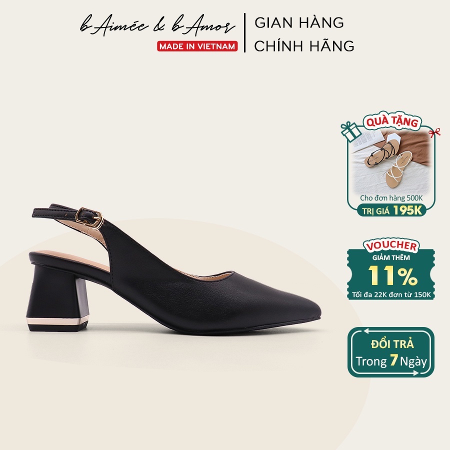 Giày cao gót nữ 5p quai sau mũi nhọn gót đế vuông dáng slingback bít mũi công sở đẹp bAimée &amp; bAmor - MS1675