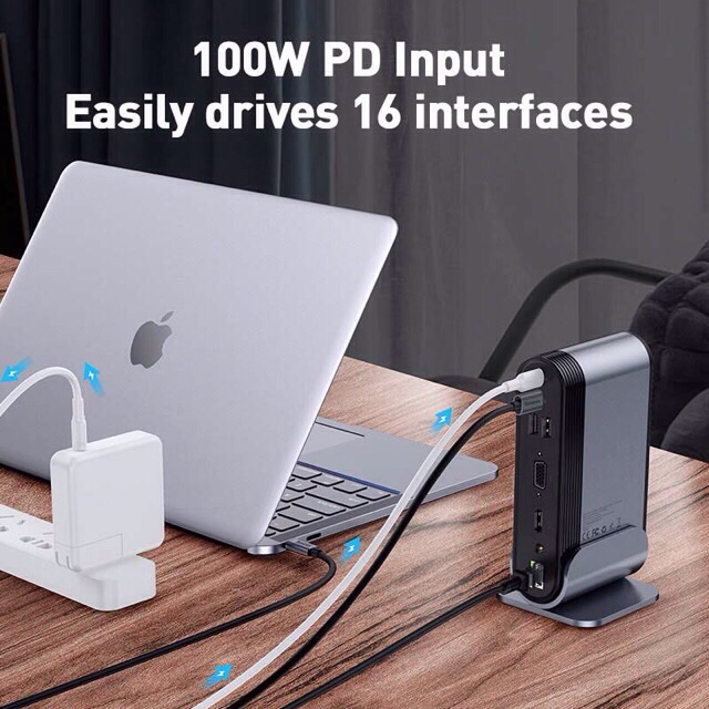 HUB chuyển 16 và 17 cổng chuyên dụng Macbook Chính hãng Baseus ( Usb C ,Hdmi ,Vga , Usb 3.0 ...)