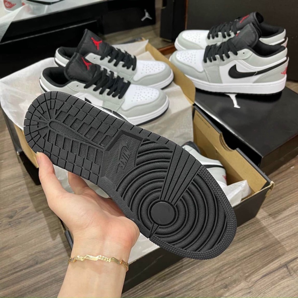 Giày thể thao Jordan cổ thấp xám tro vạch đen nam nữ, Giày Jordan cổ thấp xám chỉ đỏ, Giày JD 1 Low
