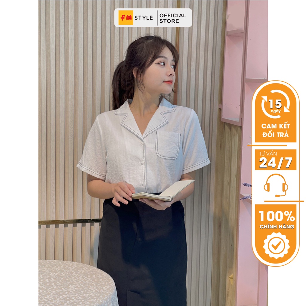 Áo sơ mi nữ tay ngắn FMSTYLE form rộng vải cotton cao cấp họa tiết chỉ nổi ulzzang mang đi học đi làm 220323405