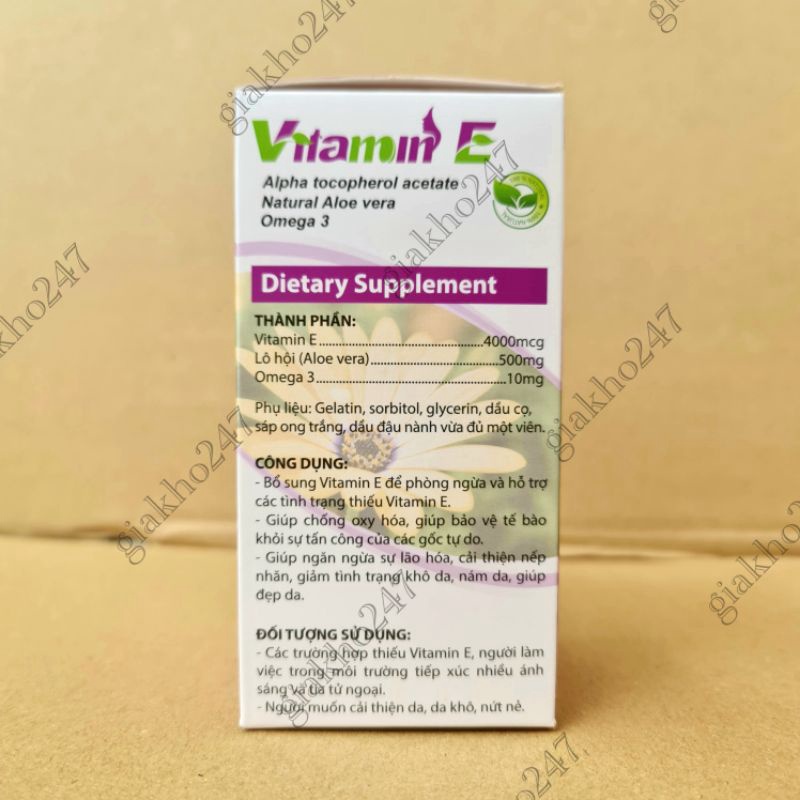 Viên uống Vitamin E hoa cúc ngăn ngừa lão hóa, giúp đẹp da - Hộp 100 viên
