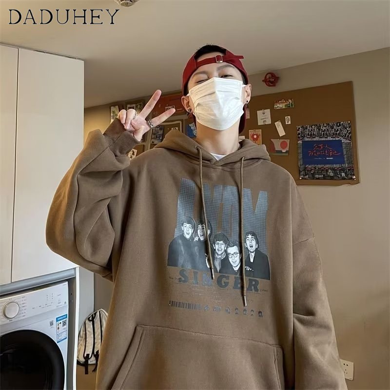 DaDuHey American High Street Retro Sweater Men's Fashion Ins Fashion Brand Autumn Loose Oversize round Neck Top