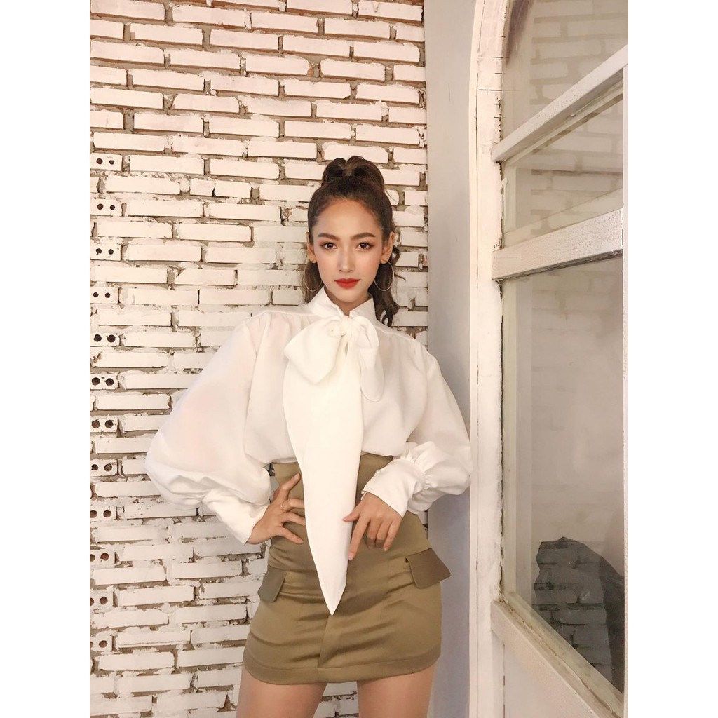 (HÌNH THẬT) Áo Cổ Điển Nơ Cổ (TRẮNG) | BigBuy360 - bigbuy360.vn