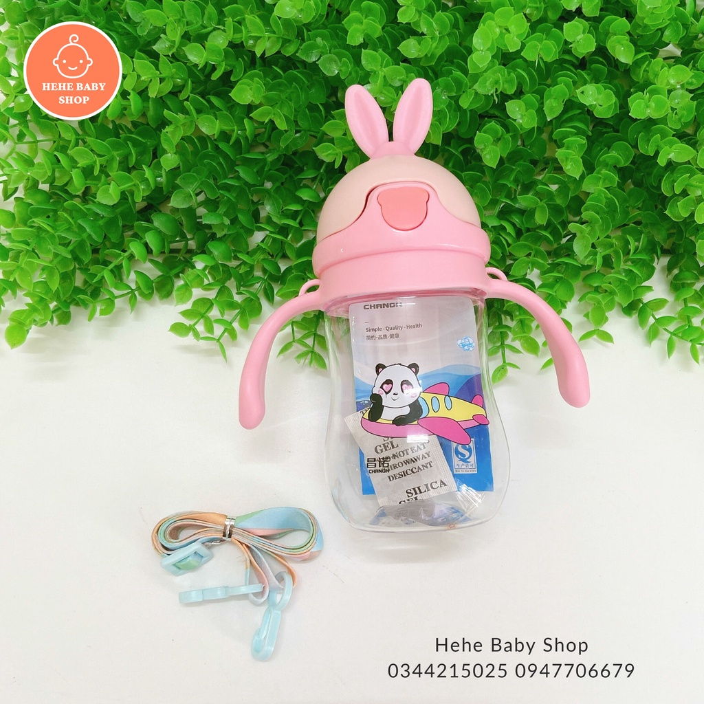 Bình tập uống nước cho bé hình tai thỏ đáng yêu có tay cầm tiện lợi Hehe Baby Shop