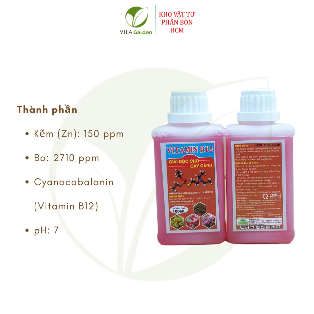 Phân Bón Lá Vitamin B12 Giải Độc Cho Cây Cảnh, Hoa Lan 100ml