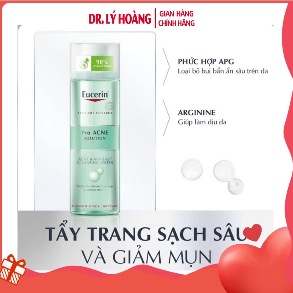 Nước Tẩy Trang Cho Da Dầu Mụn Eucerin Pro Acne Solution Acne & Make Up Cleansing Water Proacne 200ml - 𝐃𝐫.𝐋𝐲́ 𝐇𝐨𝐚̀𝐧𝐠