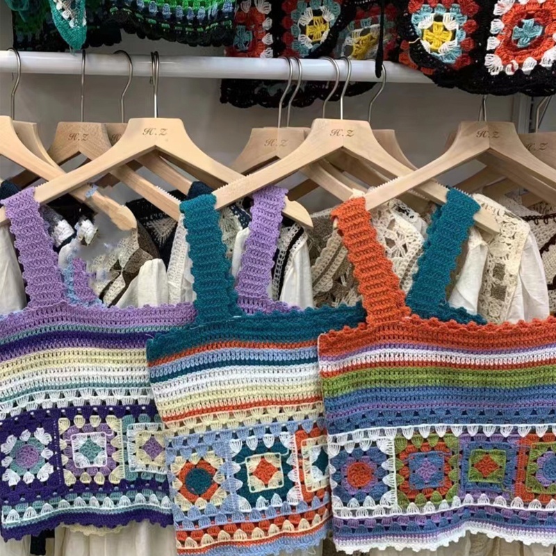 Brroa Áo Sweater Dệt Kim Không Tay Thêu Họa Tiết Dân Tộc Rỗng Nhiều Màu Sắc Kẻ Sọc Đi Biển Cho Nữ