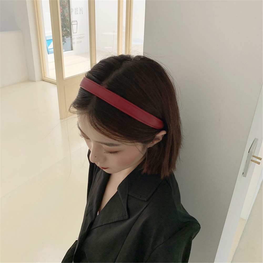 1 dây buộc tóc da PU màu trơn phong cách retro