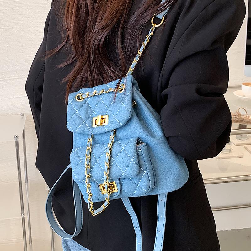 Ba Lô Đeo Vai Vải denim Đính Đá Phối Dây Xích Thời Trang Cao Cấp s 2022 Cho Nữ