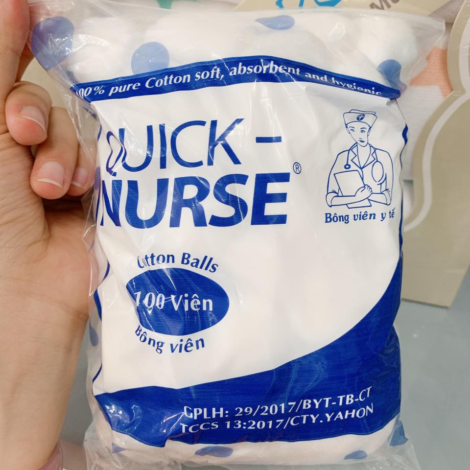 Bông gòn viên Quick Nurse (bịch 100 viên to) - Khử trùng an toàn tuyệt đối