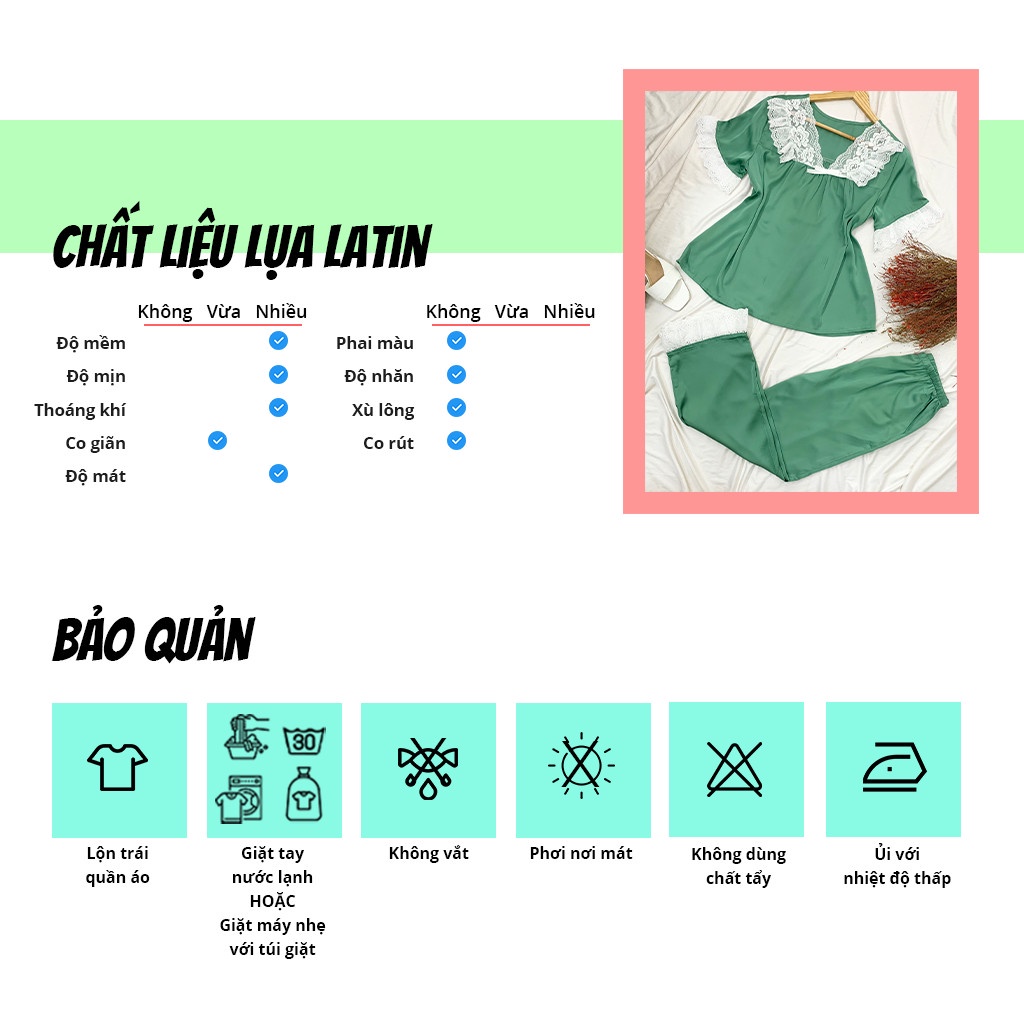 Đồ bộ mặc nhà SBORG bộ pijama lụa latin cao cấp cổ tim viền ren dễ thương phối quần dài có túi freesize 65kg quà tặng vợ