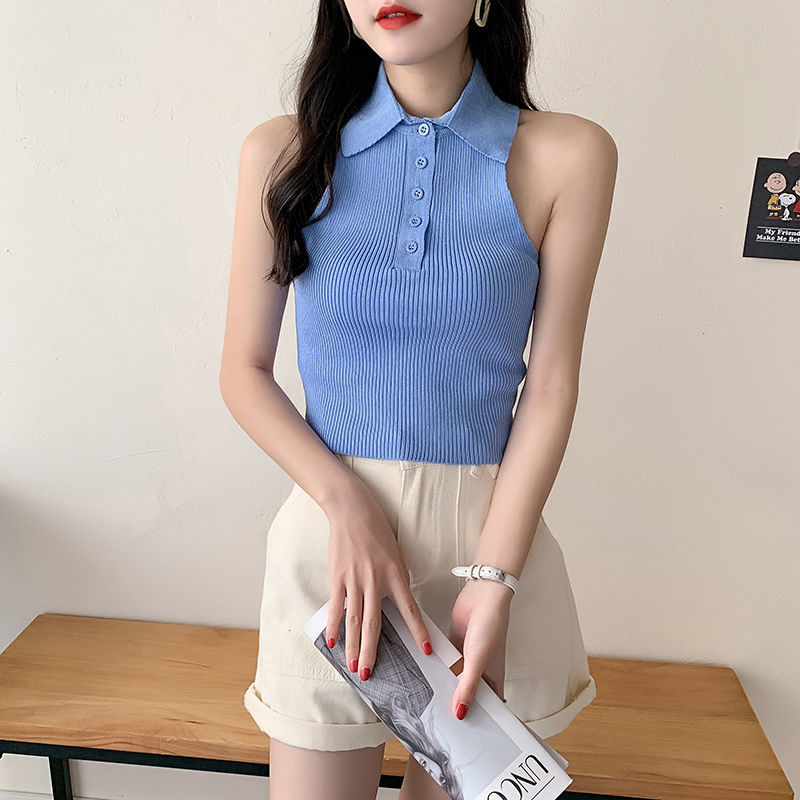 Áo croptop sát nách cổ bẻ dáng ôm quyến rũ dành cho nữ