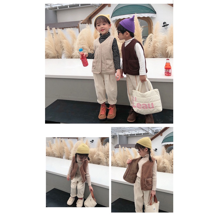 Áo gile lông cho bé áo gi lê lót lông cho bé trai bé gái có túi đáng yêu cực ấm