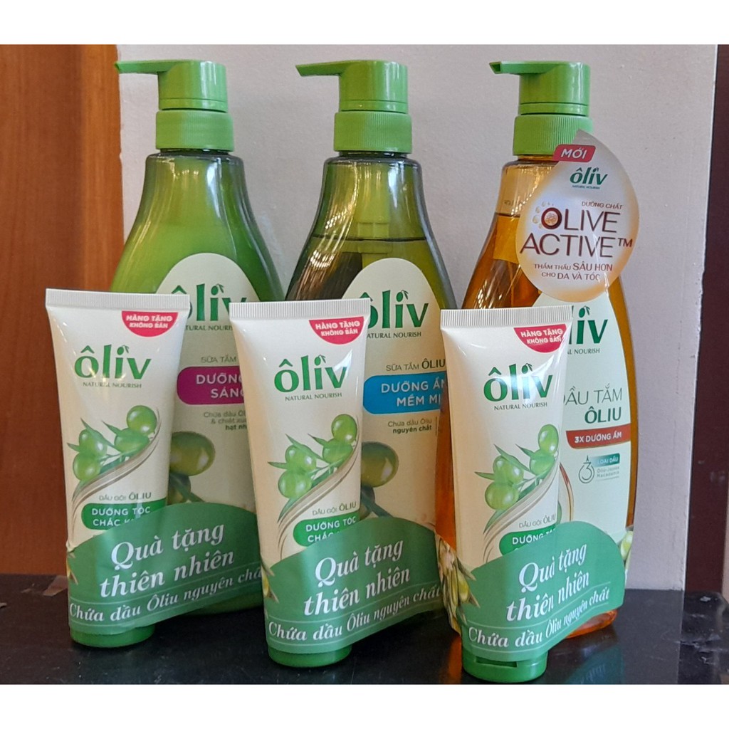 Sữa Tắm Ôliv Purité by Prôvence Dưỡng Ẩm Mềm Mịn Và Sáng Da,Dầu Tắm 650ml tặng kèm típ Dầu Gội