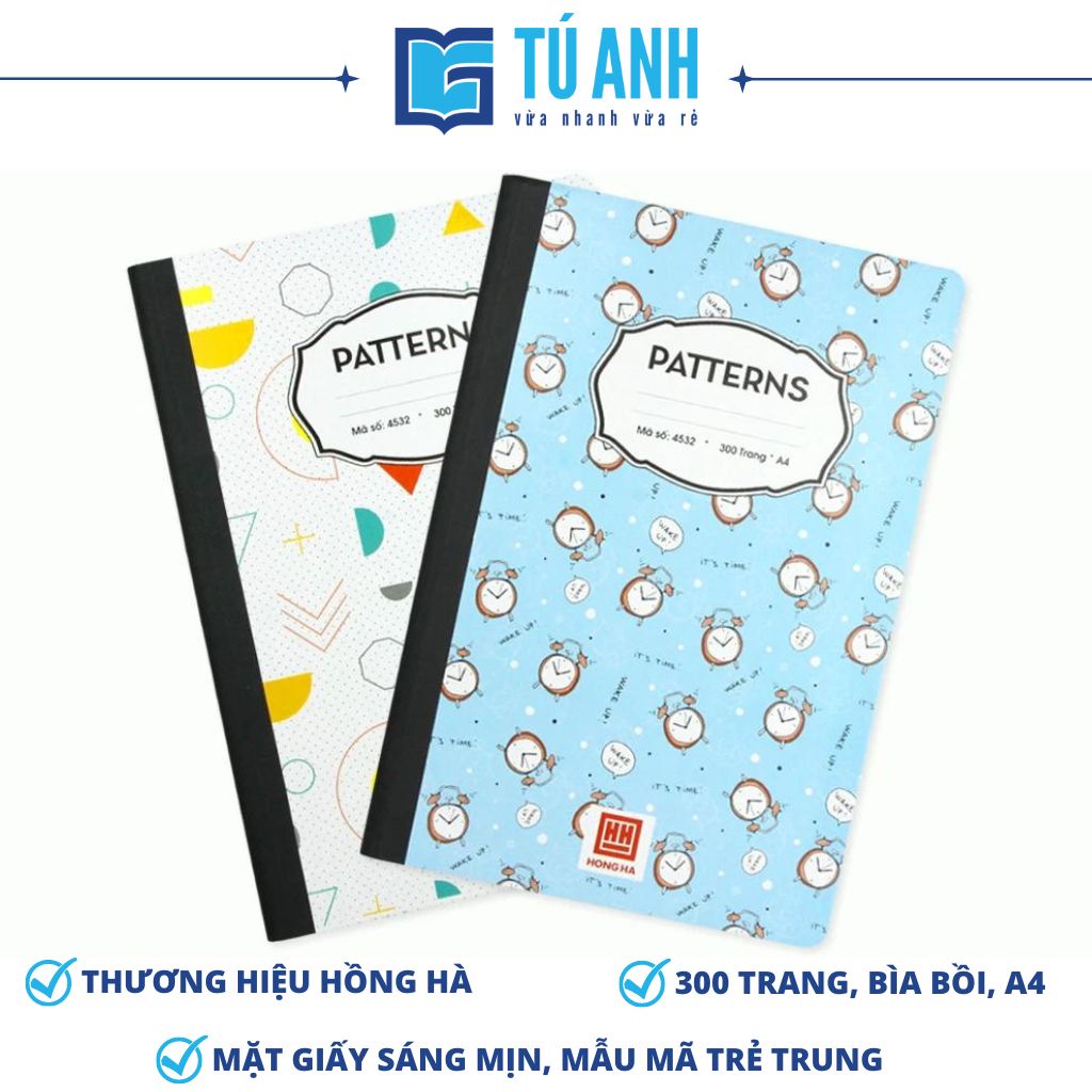 Sổ Bìa Bồi Kẻ Ngang 300 Trang Hồng Hà Patterns A4 - 4532