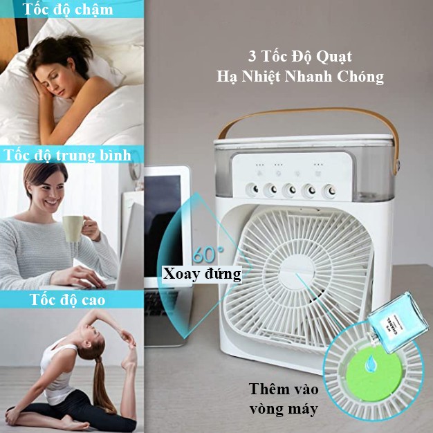 Quạt phun sương để bàn cỡ lớn có hẹn giờ, đèn led 7 màu - Điều hòa hơi nước để bàn 3 chế độ phun sương làm mát | BigBuy360 - bigbuy360.vn
