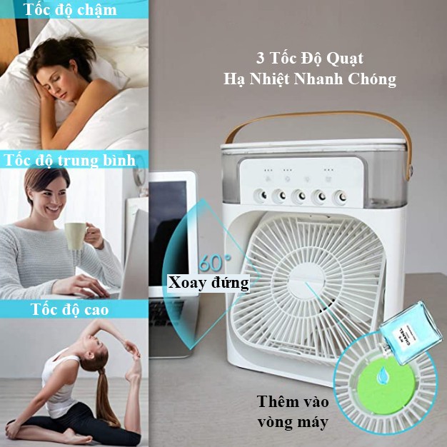 Quạt phun sương để bàn cỡ lớn có hẹn giờ, đèn led 7 màu - Điều hòa hơi nước để bàn 3 chế độ phun sương làm mát