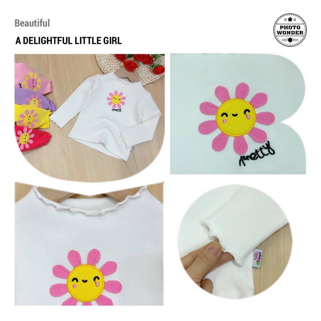 ✔️8-22kg✔️ Áo cotton len dày dặn cho bé gái size nhí thêu đắp hoa mặt trời