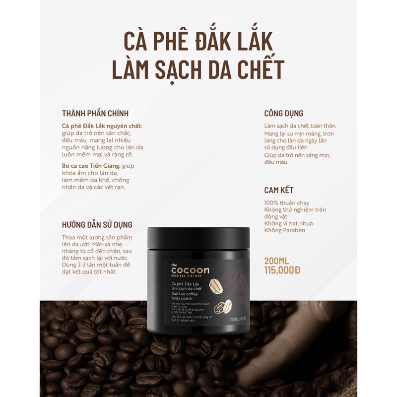 Cà phê Đắk Lắk Làm Sạch Da Chết Body COCOON 200ml - Dak Lak Coffee Body Polish