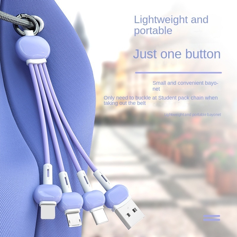 Dây Cáp Sạc Truyền Dữ Liệu 3 Trong 1 Kiểu Móc Khóa Màu Macaron Dành Cho Type-C / Android