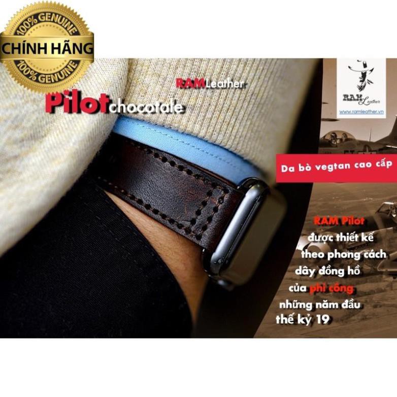 DÂY ĐỒNG HỒ DA BÒ THẬT CHO APPLE WATCH  – RAM PILOT MÀU CHOCOLATE - HÀNG CHÍNH HÃNG RAM LEATHER .