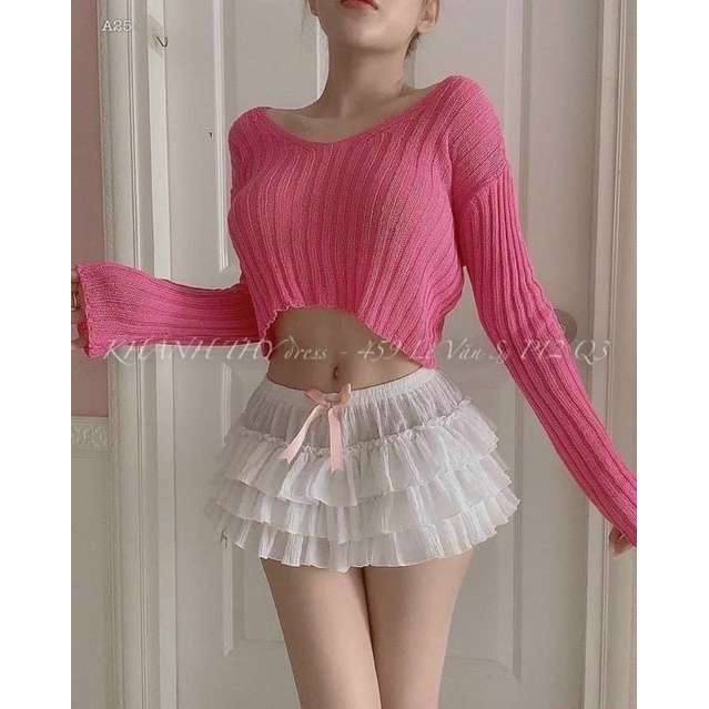 ÁO LEN CROPTOP CỔ V