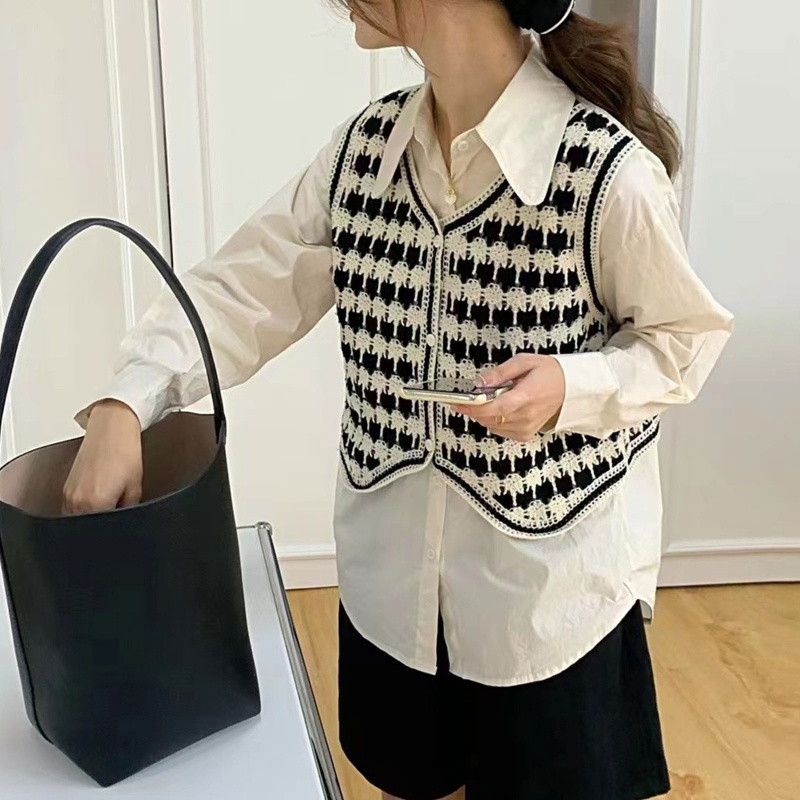 Áo Sweater Dệt Kim Không Tay Phong Cách Thời Trang Vintage Dành Cho Nữ