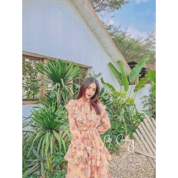 Váy maxi  hoa tay dài