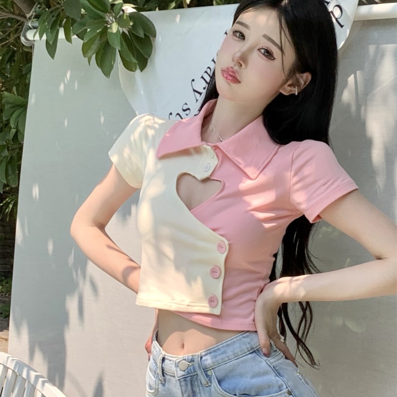 Áo Thun POLO Tay Ngắn Dáng Ôm Khoét Lỗ Gợi Cảm Thời Trang Cho Nữ