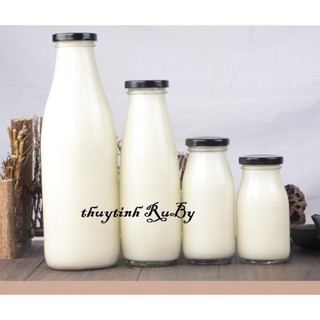 Bộ 2 Chai Thủy Tinh Đựng Sữa 1 Lít - Bình nước thủy tinh, chai sữa