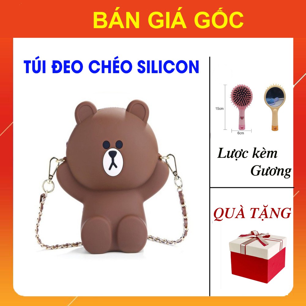 Túi Gấp Silicon Brown Đeo Chéo Nữ [COMBO TẶNG KÈM] Lược Kèm Gương Gỡ Rối, Balo Thời Trang Hàn Quốc Đẹp Cao Cấp Dễ Thương