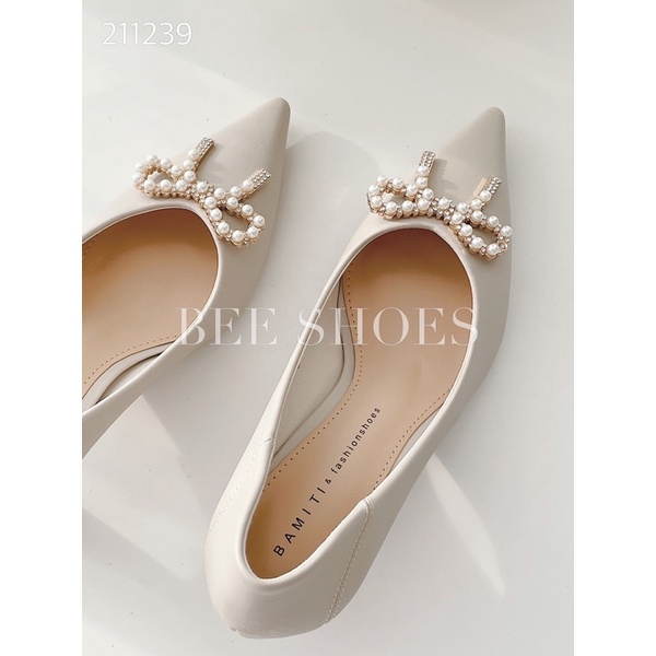 BEESHOES - GIÀY CAO GÓT NỮ MŨI NHỌN  - GIÀY CAO GÓT NỮ GÓT NHỌN CAO 4 PHÂN SẴN MÀU KEM 211239