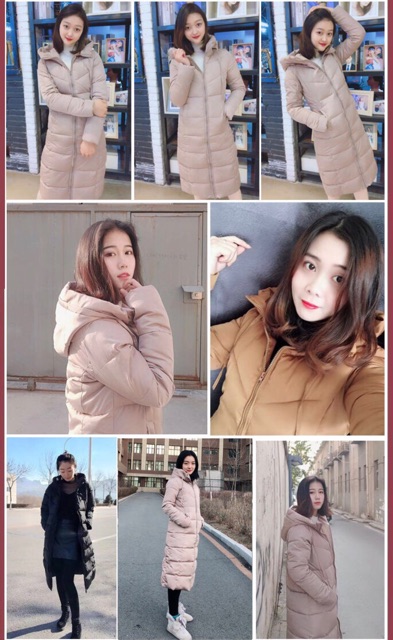 Áo phao dáng dài sọc ngang hàng nhập khẩu QC