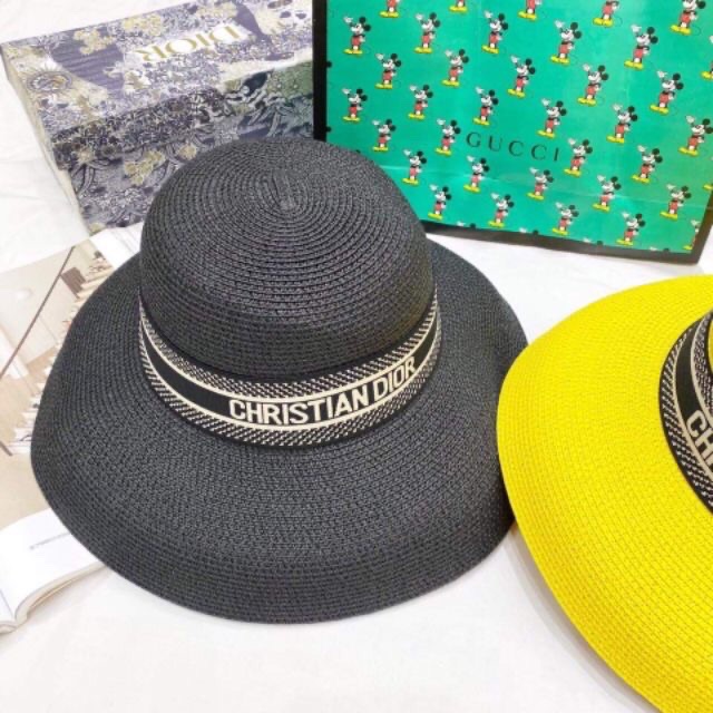 Mũ cói chuông nhỏ vành cụp nơ dio đen