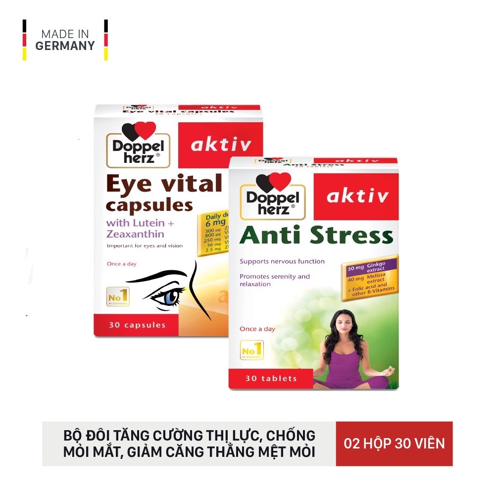 Bộ đôi tăng cường thị lực, giảm căng thẳng mệt mỏi Doppelherz Anti Stress và Doppelherz Eye Vital  (02 hộp 30 viên)