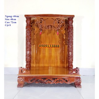 Bàn thờ thần tài ông địa gỗ căm xe mặt gõ ngang 60cm quỳ trụ cột 8cm