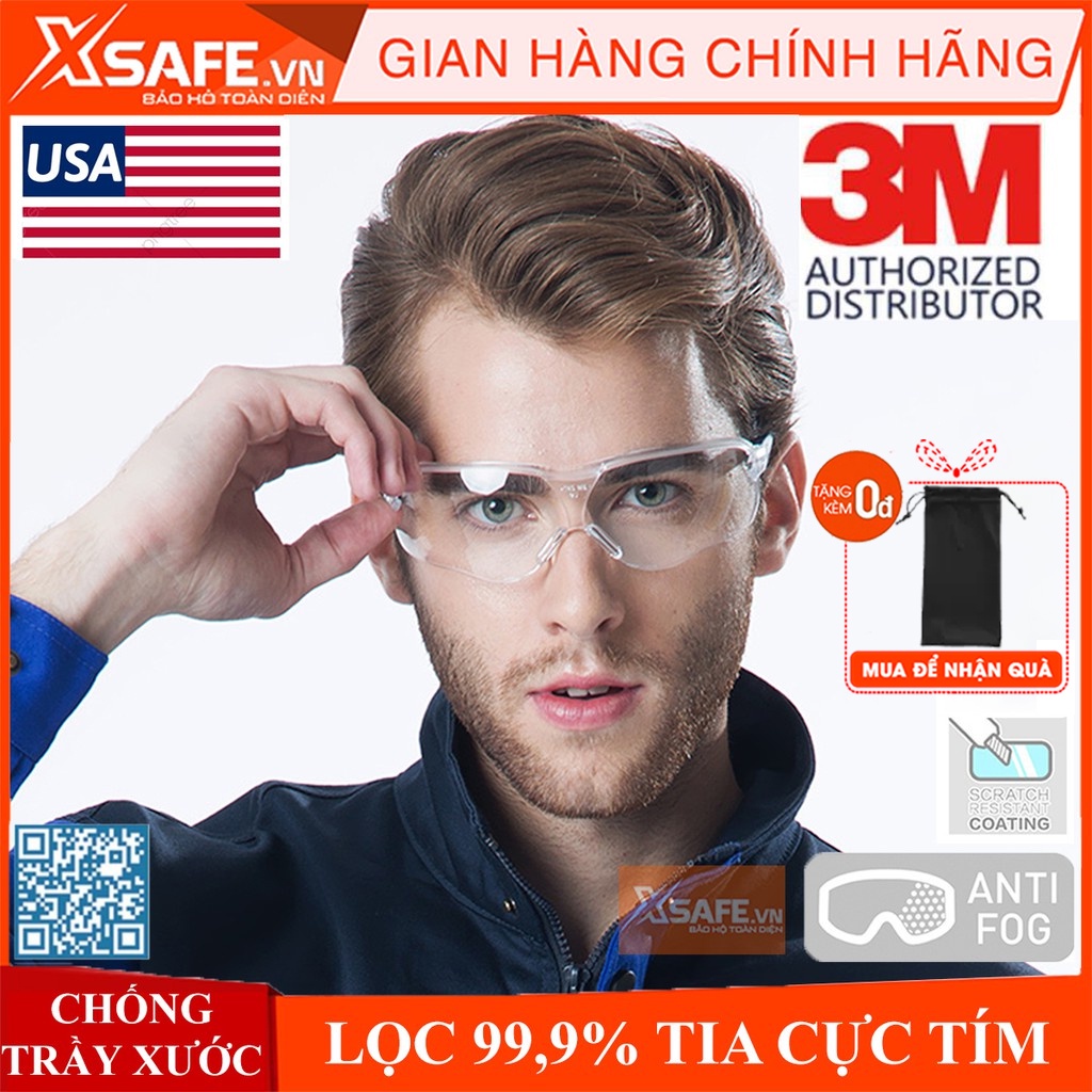 Kính bảo hộ 3M V34 Kính chống bụi chống tia UV, bám hơi nước, chống trầy xước, dùng lao động, đi xe máy (màu trắng)