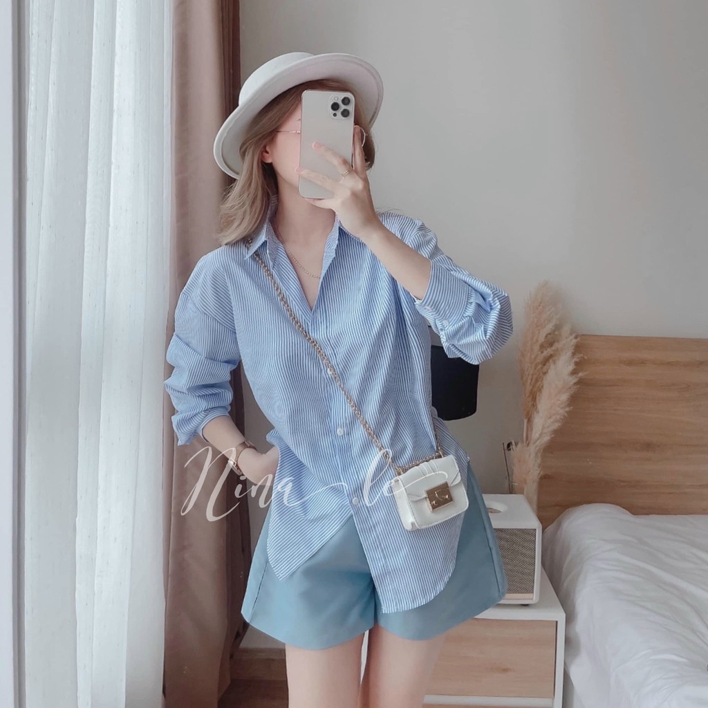 (Miễn Phí Ship)Sét bộ áo sơ mi kate tay dài phối quần có túi,bộ sọc thiết kế trẻ trung năng động,hàng chuan shop