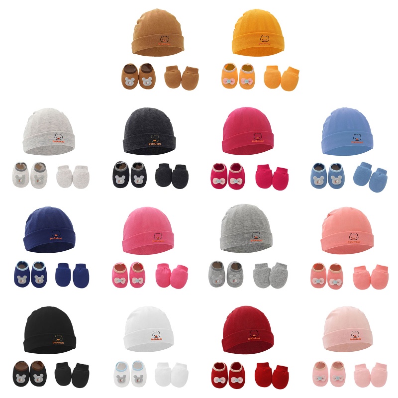 1 Bộ Vỏ Bọc Bàn Chân + Găng Tay + Mũ Cotton Mềm Mại Chống Trầy Xước Không Trầy Xước Dành Cho Bé Sơ Sinh