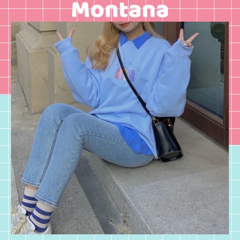 Áo sweater nữ Gấu Steve form rộng phong cách Ulzzang - Montana Clothing