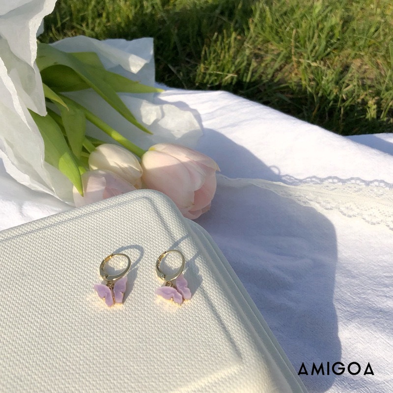 Khuyên tai mặt hình bướm tùy chọn màu sắc phong cách Hàn Quốc