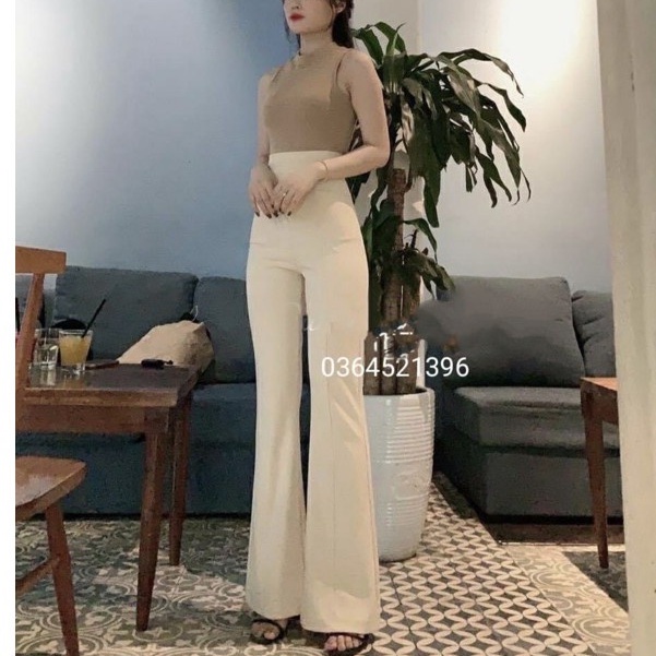 Quần Ống Loe Công Sở Lưng Cao Hách Dáng Phong Cách Hàn Quốc