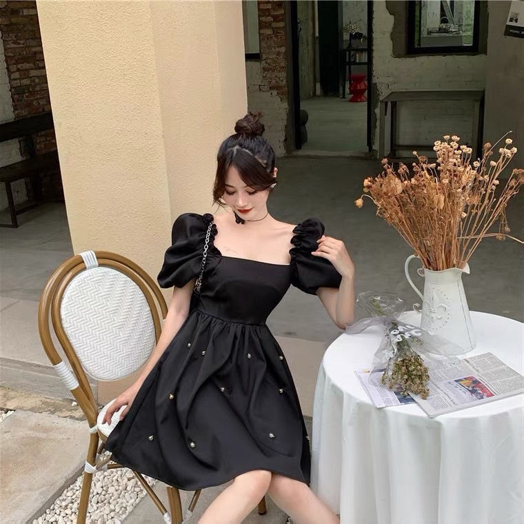 Váy nữ cổ vuông thiết kế tay phồng dáng xòe, Đầm thời trang công sở cao cấp dự tiệc sang trọng V113 | BigBuy360 - bigbuy360.vn