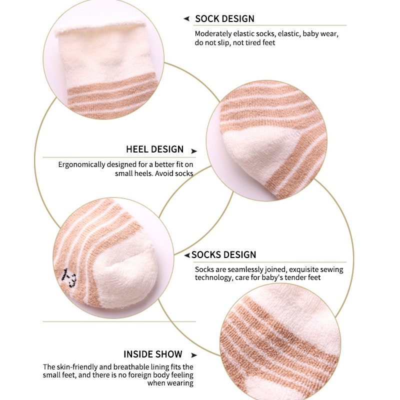 Set 5 Đôi Tất Thiết Kế Dày Dặn Thời Trang Mùa Thu Đông Dành Cho Bé Từ 0-3 Tuổi