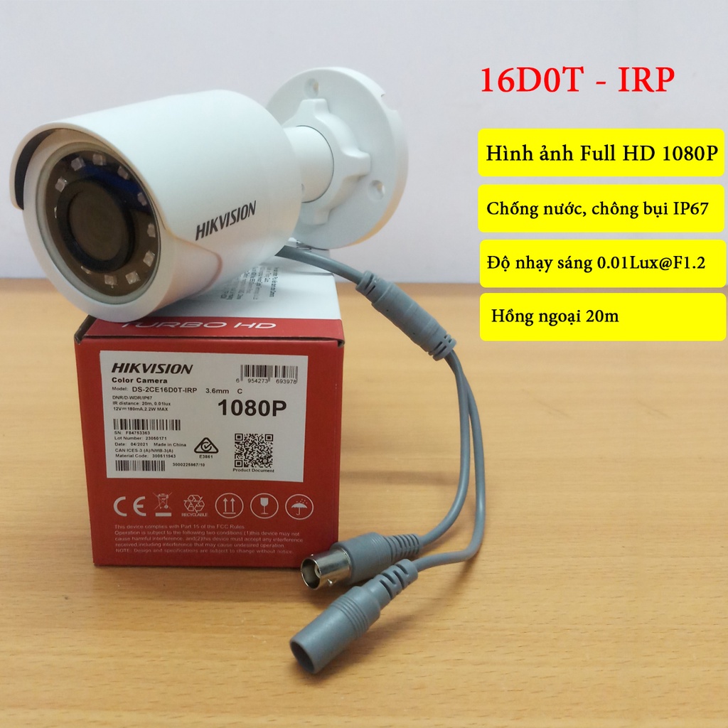 [16D0T-IRP] Camera HIKVISION thân 2.0MP Full HD 1080P,camera nhạy sáng cao,hồng ngoại xa,chống ngược sáng - BH 24 THÁNG