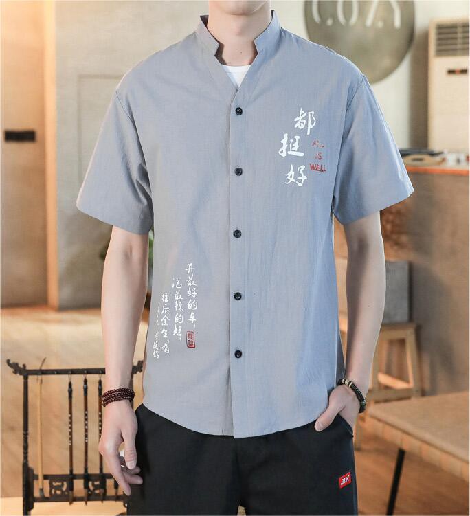 Áo Sơ Mi Tay Ngắn In Chữ Phong Cách Retro Trung Hoa Hợp Thời Trang Cho Nam Size M-5xl | BigBuy360 - bigbuy360.vn