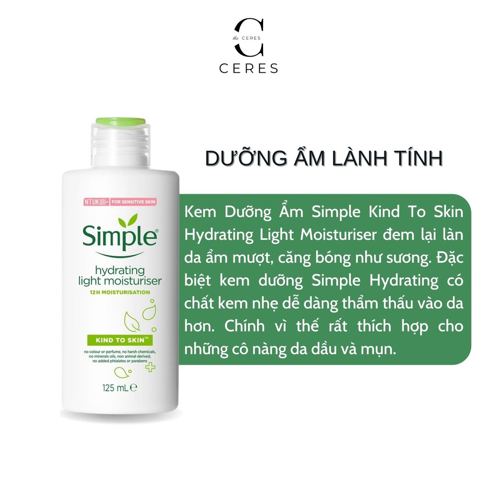 Sữa Dưỡng Da Simple Kind To Skin Hydrating Light Moisturiser Dưỡng Thể 125ml